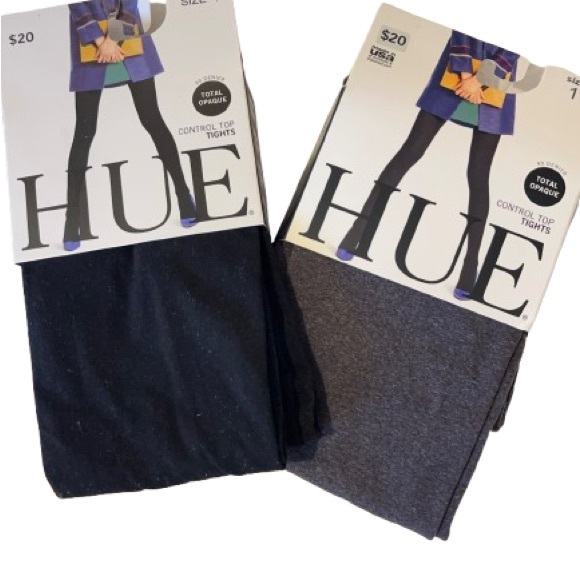 HUE Accessories - NWT- HUE- Set of 2 Total Opaque Control Top Tights. Black and Gray. Size:1